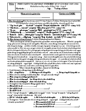 Đề kiểm tra định kỳ cuối học kì I môn Tiếng Việt Lớp 5 - Năm học 2013-2014 - Trường TH Toàn Thắng